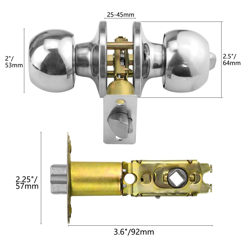 TOVOT 2 Packs Internal Door Handle Locks Round Door Handles with Locks Stainless Steel Door Knob with Locks Handles Set for 25-45MM Door (No Keys) - Image 2