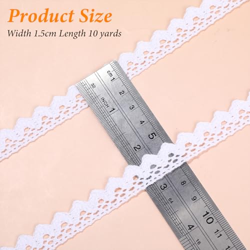 Spitzenband Weiß, 1.5 cm Vintage Spitzenborte Weich Spitzenstoff Posamentenborte Lace Trim für DIY Kleid für Hochzeit Dekorationen Tischdeko Nähen Brautkleid Basteln Geschenkband Handwerk, 9 m