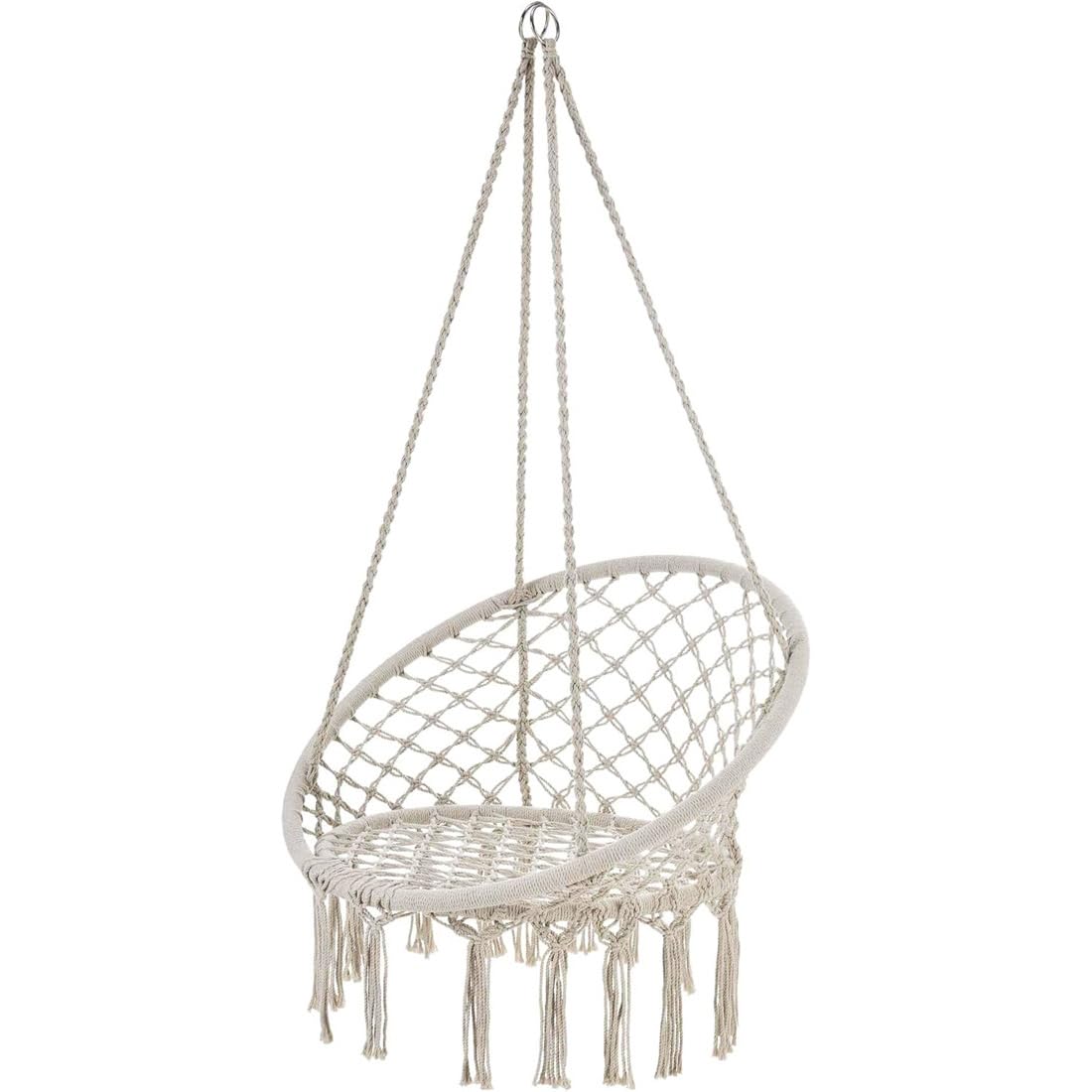 Panda Home Silla Colgante Exterior con Flecos, Ø80cm X 120Cm,Silla Columpio para Interior y Exterior, Beige