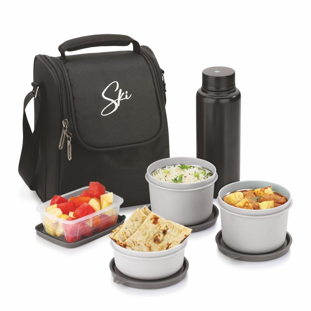 SKI Platina Stainless Steel Lunch Pack, Microwave Safe with a Carry-on Fabric Insulated Bag: (Black) (B0CGZTNTNX) Amazon Price History, Amazon Price Tracker