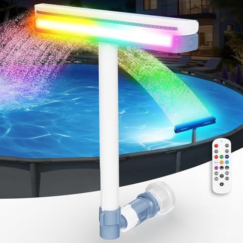 KingSom Fontaine de Piscine avec Lumières Colorées, Fontaine Piscine Cascade Rechargeable avec Télécommande & Bouton, Accessoires de Piscine Hors Sol et...