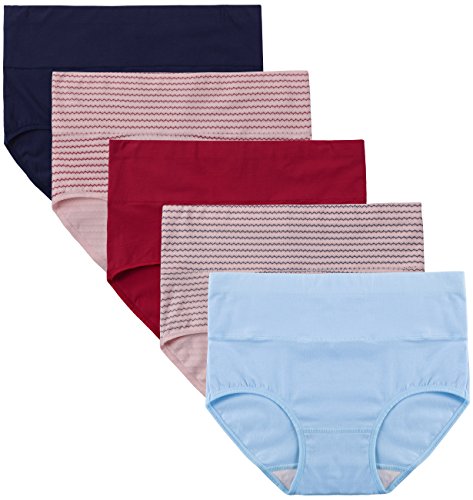 Image of Innersy Women's 5 Pack High Waist Tummy Control Solid Color Cotton Briefs Panties