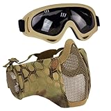 AOUTACC Airsoft Protective Gear Set, Half Face Mesh Mask with Ear Protection and Tactical Goggles for Kid Adult Men Women BBS Paintball Shooting CS Survival Games Cosplay (MA)