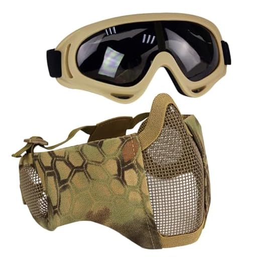 Aoutacc Airsoft Protective Gear Set, Half Face Mesh Masks with Ear Protection and Goggles Set for CS/Hunting/Paintball/Shooting (MA)