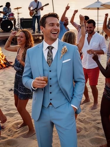 Image of Wangyue Mens Suit 3 Piece Slim Fit Suit for Men Formal Business Suit Wedding Groom Prom Tuxedo Dinner Party