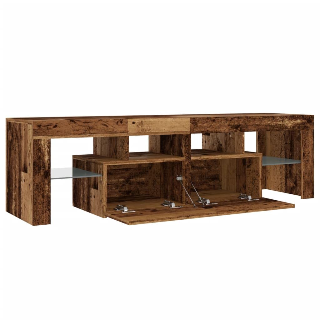 vidaXL Meuble TV avec lumières LED Vieux Bois Bois d'ingénierie