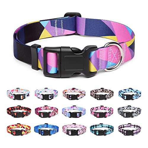 Suredoo Collare per Cani, Nylon Morbido Regolabile Collari per Cani, Gatti, Cuccioli di Taglia Piccola Media Grande (M, Geometria Viola)