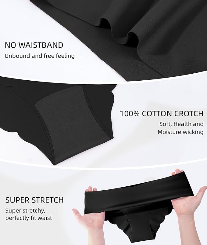 Image of Sexy Seamless Underwear Wave Edge No Show Bikini Panties V-waist Ice Silk Hipster Lady Cheeky Invisibles Briefs 6 Pack