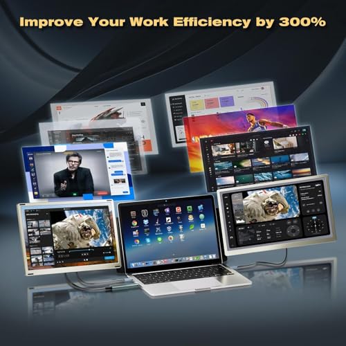 Image of Teamgee 15.6 Inch Laptop Screen Extender FHD 120% sRGB Tri-Screen Monitor | Dual Use: Attach /Stand Alone, 235 H /V Rotation, Adjustable Stand, Fits 13-17 inch Mac & Windows Laptops