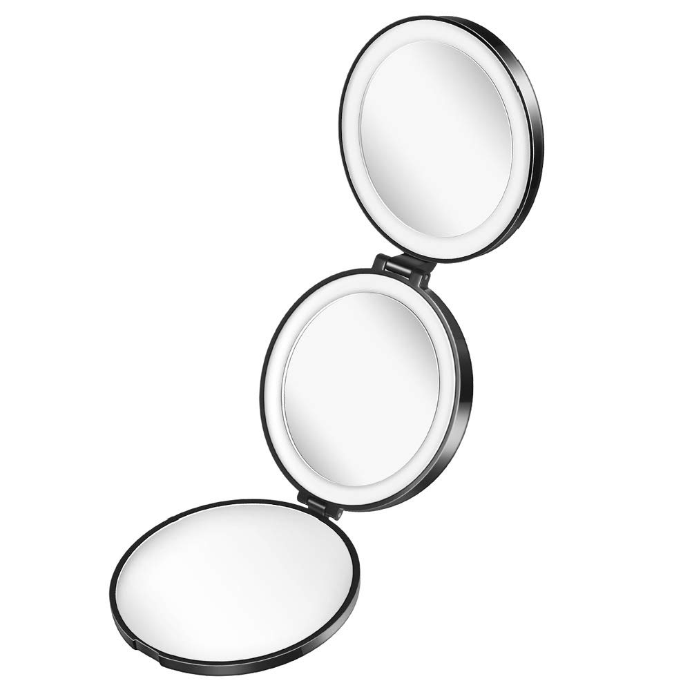 FLYIODFCXV Cosmetic mirror, Magnifying LED Mirror Cosmetic Makeup Mirrors Tri-Fold Portable Round 1x/5x/10x