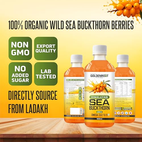 Image of Bionik Goldenroot Sea Buckthorn Juice | Cold-Pressed Pulp Concentrate | Rich in Vitamin C, Omega 3, 6, 7, 9 & Antioxidants | Supports Immunity, Skin & Gut Health | For Men & Women (1000 ml)