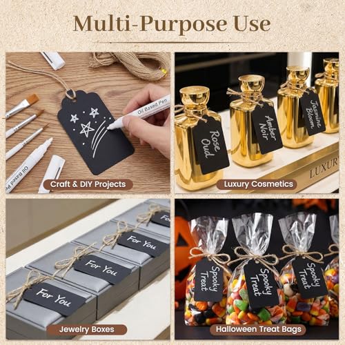 Image of SallyFashion 125pcs Black Paper Gift Tags with Free 200 Root Natural Jute Twine