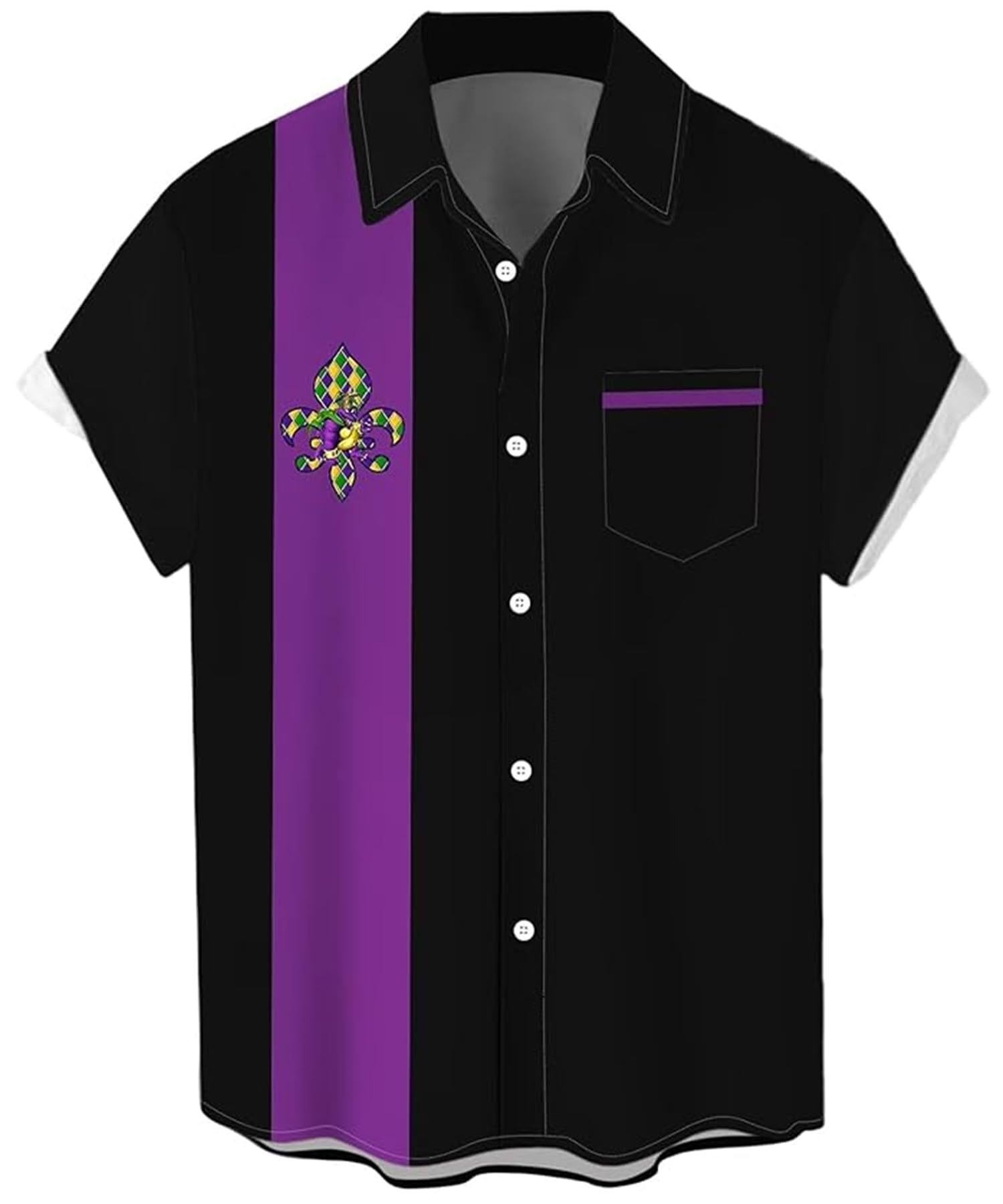 Purple Mardi Gras Shirt for Men Button Down Short Sleeve Hawaiian Shirts