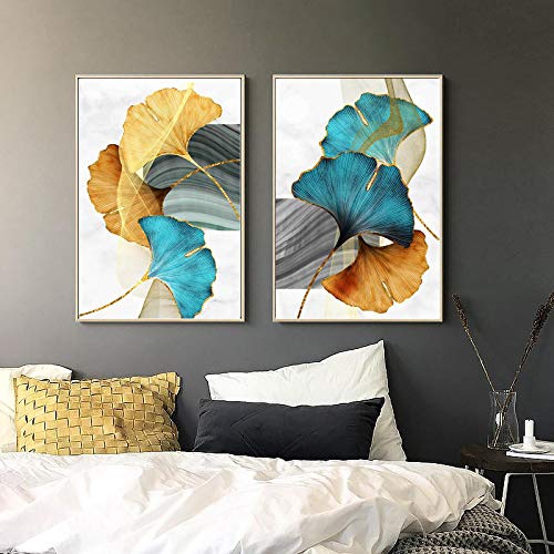 Affiches et gravures ginkgo or et vert deco murale triptyque - 4
