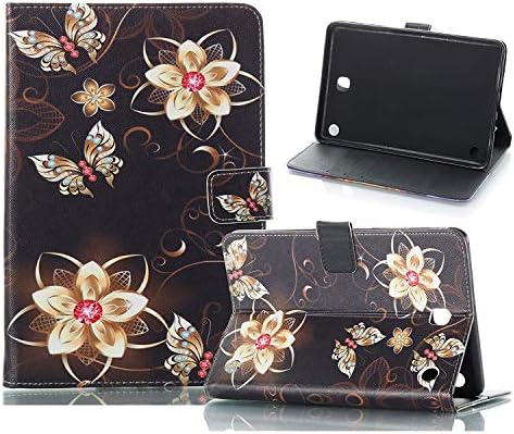 UUCOVERS for Samsung Galaxy Tab A 8.0 inch 2015 Tablet Case SM-T350/T355/P350/P355 Slim PU Leather Folio Stand Wallet TPU Back Shockproof Cover with Card Pockets Magnetic Shell,Gold Butterfly Flower