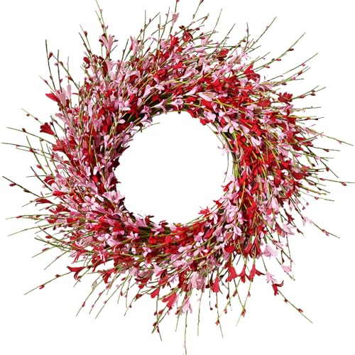 LVLFOR 18In Artificial Pink Forsythia Wreath,...