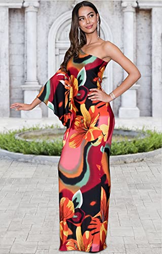 KOH KOH Womens 2025 Long One Shoulder Hawaiian Flower Print Summer Cocktail Maxi Dress Gown4