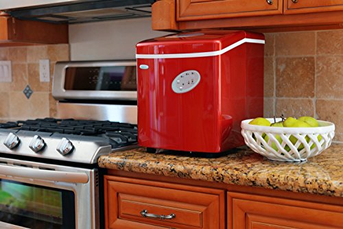 NewAir Portable Ice Maker 28 lb. Daily, Countertop Compact Design, 3 Size Bullet Shaped Ice, AI-100R, Red
