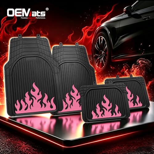 OEMATS Heavy Duty Rubber Car Mats Flame Design (Rose Pink), 4-Piece Deep Waterproof Floor Mats Set (Front & Rear Full Set), All Weather Universal Trim to Fit Automotive SUV Sedan Truck — view 2