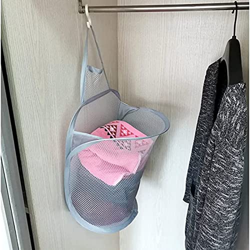 Hanging Laundry Hamper 2 Pack Mesh Laundry Basket Foldable Hamper Collapsible Dirty Clothes Hamper Wall Mounted Storage Bag, (2 Pack, Gray) #TOP6