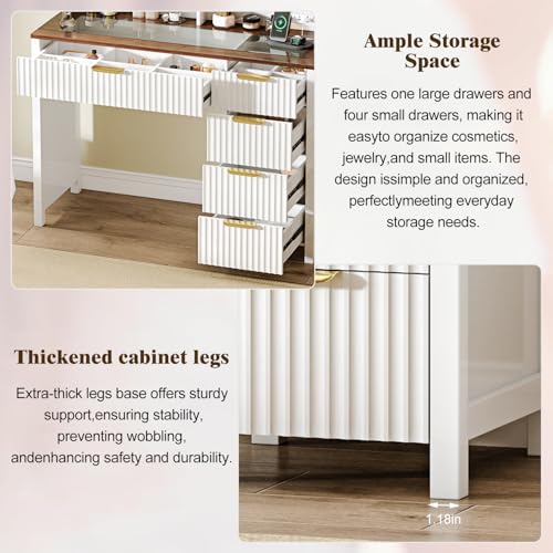 Image of Arulvmrn 43 inch Makeup Vanity Desk with Mirror and Lights, & Power Outl, SZT-127