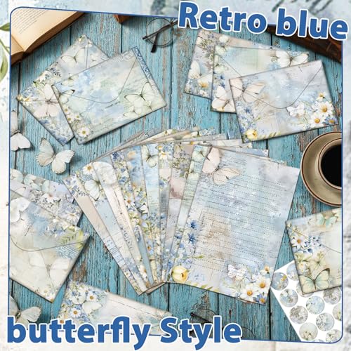 Image of TaoBary 160 Pcs Stationery Paper Set 50 Double Sided Stationery Papers with 50 Matching Envelopes and 60 Round Dot Sticker, 10 Design (Serenity Junk,8.25 x 5.5 Inch)