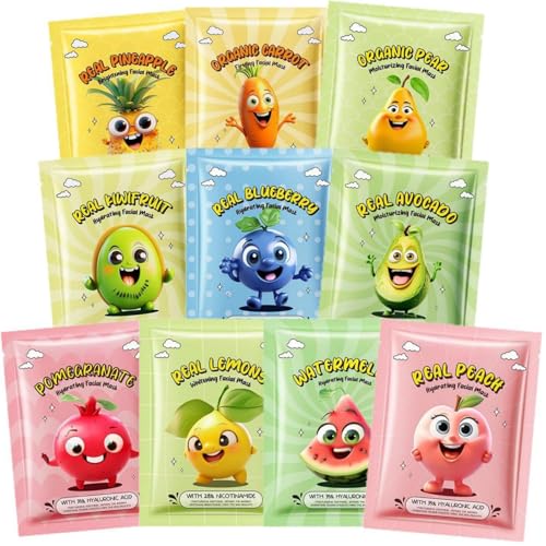 10er-Pack, Reine natürliche Fruchtmaske für das Gesicht, feuchtigkeitsspendend, porentief reinigend, nährend, Anti-Aging, Gesichtsmasken-Set für alle Hauttypen Gesichtsmasken Hautpflege