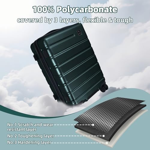 Image of Luggage Sets 3 Piece, 100% PC Hardside Luggage with Spinner Wheel TSA LOCK Lightweight Quiet Suitable for Men and Women, Family Suitable Y01 Green 20 /24 /28(Diagonal stripes)
