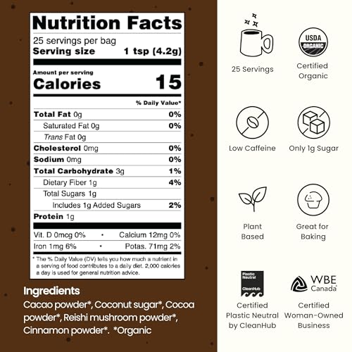 Image of Blume Superfood Latte - Reishi Hot Cacao Powder, Mushroom Powder, Soothing Superfoods, Latte with Brain support, Organic Cocoa Mushroom Coffee Enhancer - Organic, Vegan And Keto Friendly - 25 Servings