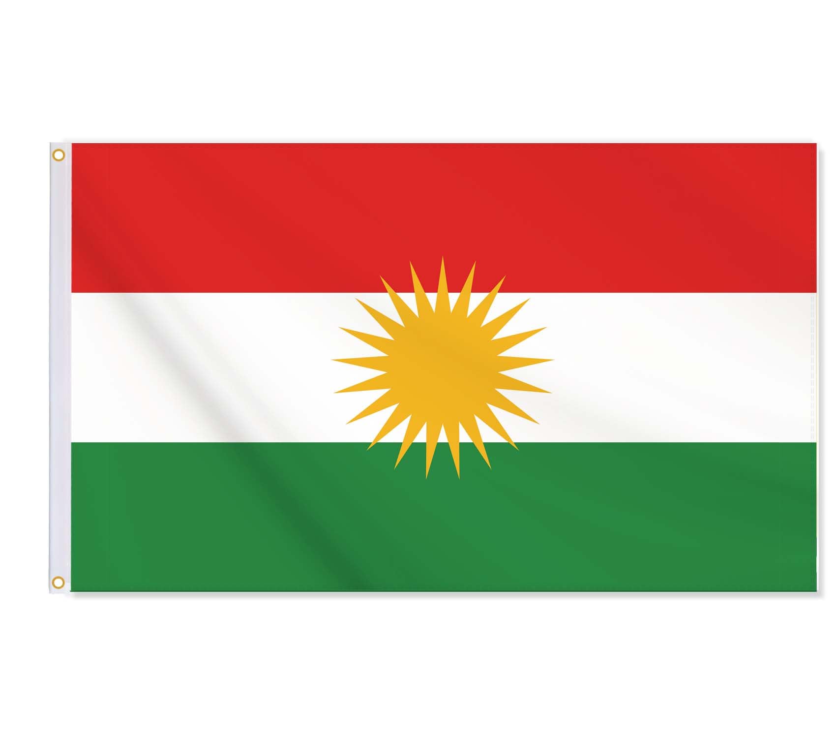 Bandera del Kurdistán, bandera kurda de 3 x 5 pies, 36 x 60 pulgadas, grande, digital, doble impresión, duradera, decoraciones de poliéster grueso 150D con 2 ojales de latón