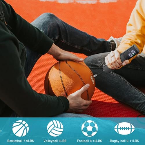 Electric Ball Pump,Smart Air Pump Portable Fast Ball Inflation with Accurate Pressure Gauge and Digital LCD Display for Basketball Football Soccer Volleyball Swimming Ring Balloon(2 Pin and 1 Spout)