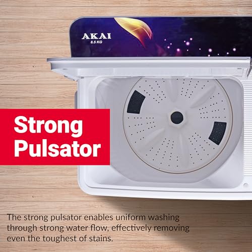 Image of Akai 8.5 Kg, 5 Star, Semi Automatic Top Loading Washing Machine (AKSA-85DVFG) Black Voielt flower Glass with Black base full glass