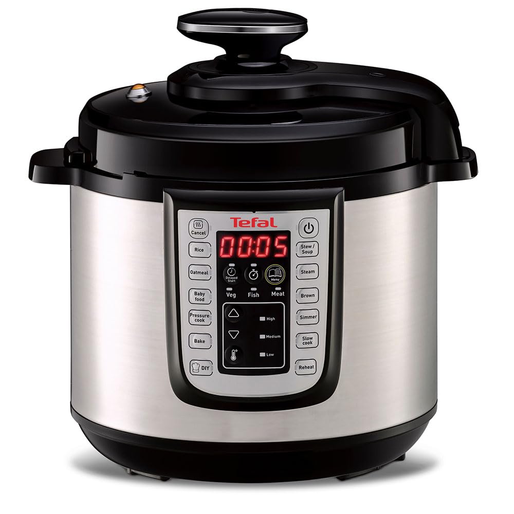 Tefal Fast & Delicious Multicooker - Pentola a pressione elettrica 1200 W, 25 programmi automatici, modalità manuale, include ricettario, cestello cottura a vapore, capacità 6 litri