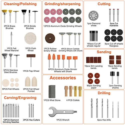 Rotary Tool Accessories Kit, Abolife 365 Pieces Multi-Purpose Accessory Set, 1/8"(3.2Mm) Diameter Shanks Universal Fitment For Cutting, Grinding, Polishing, Drilling And Engraving, Accessory Kit #TOP1