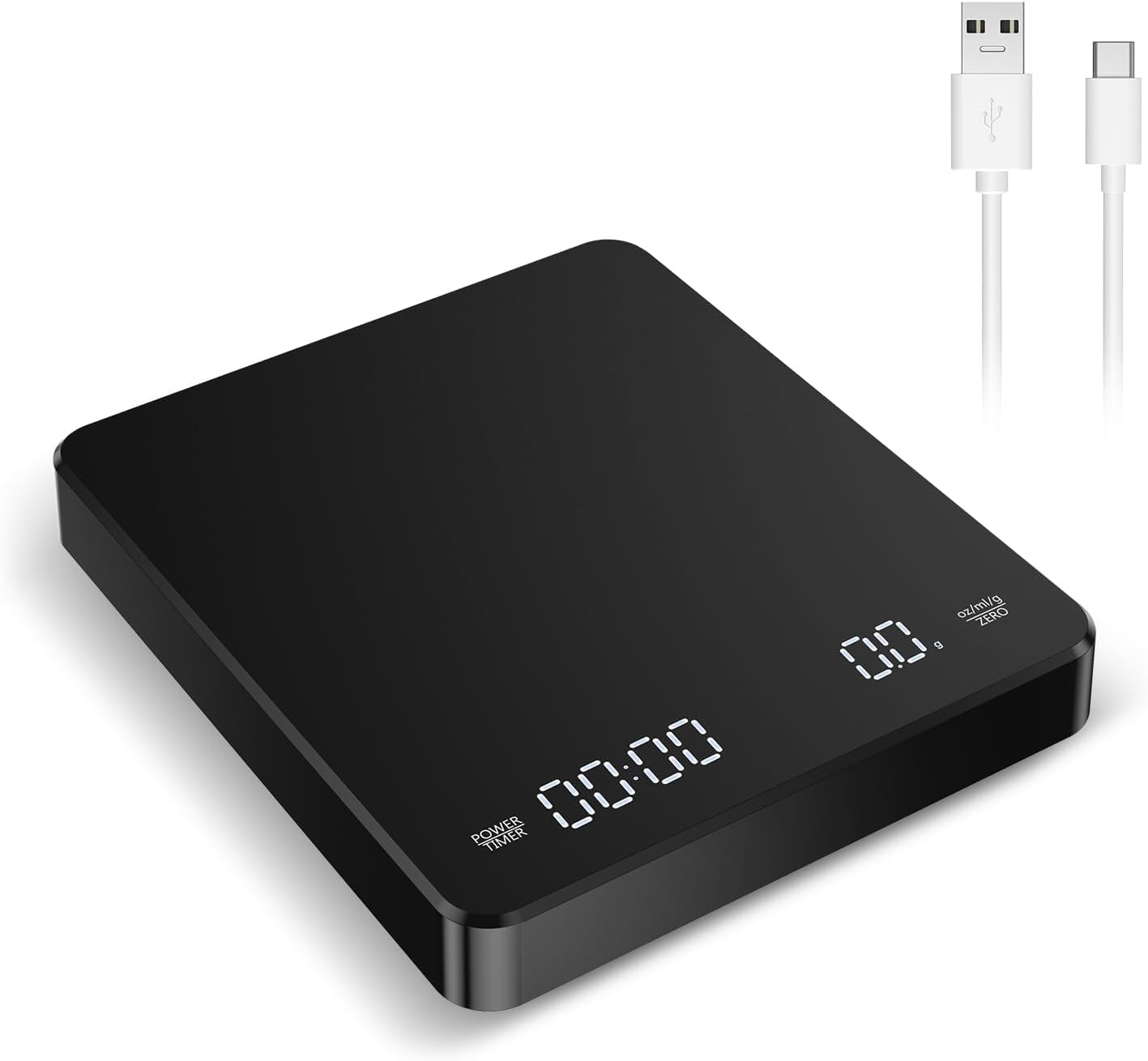 Digital Coffee Scale with Timer, 3Kg/0.1g Rechargeable Kitchen Scale with Invisible Screen, Food Scale with 3 Units, PCS, Tare & Auto No/Off, Measures in Grams, Ounces, and Milliliter