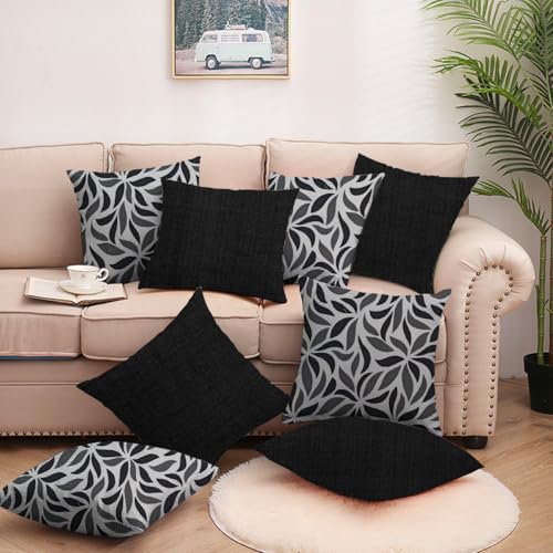 Kit com 8 Capas para almofadas 4 Arabesco Preta com 4 Preta com Zíper, em Tecido Gorgurinho-AL