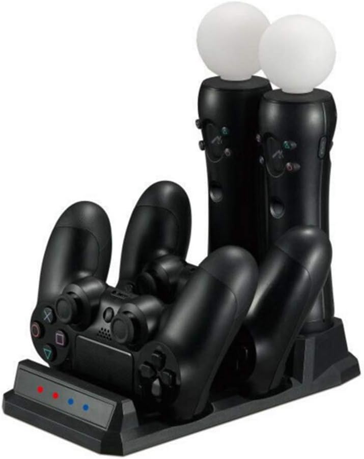 yanbirdfx 4 in 1 Fast Charging Station Dual USB Charger Dock for PS Move Playstation 4 PS4 Black