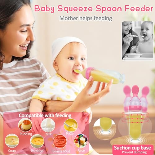 Image of WAJIAYON Baby Fruit Feeder Pacifier - 6 Pack | 2 Infant Food Feeder Pacifier & 2 Baby Food Dispensing Spoon | Fresh Fruit Teethers for Babies | Silicone Feeder Babies,Infant Teething Feeders -Pink