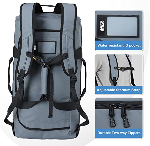 MIER Sporttasche Herren Wasserresistente Reisetasche groß Heavy Duty Convertible Sportrucksack mit Rucksackgurten und Schuhfach für Fitnessstudio, Sport, Reisen, Duffle Bag-Grau 90L