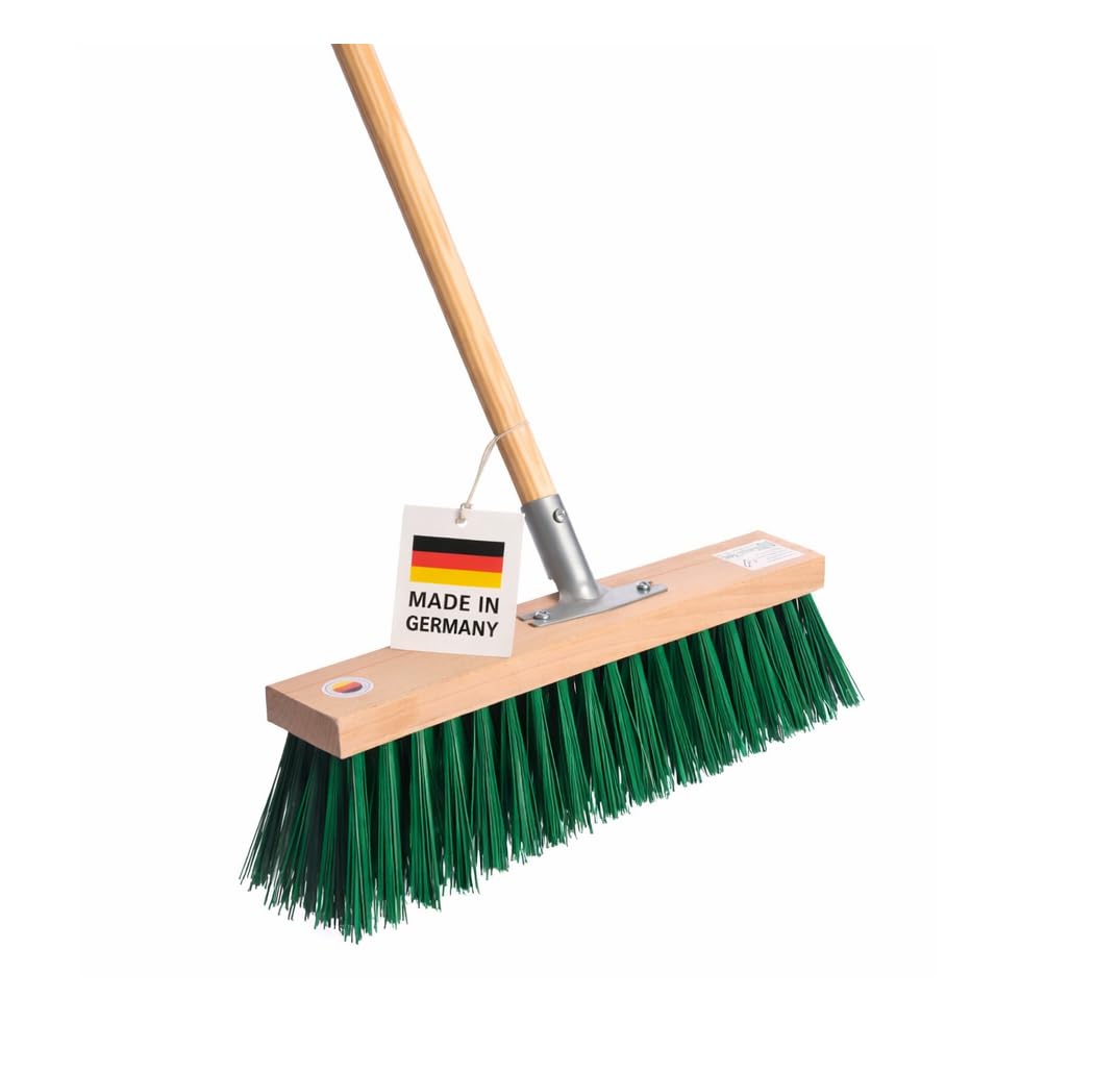 Profi Straßenbesen Extra Lange grüne Kunst Borsten 40cm Besen mit Stiel 160 | Robuste PT-Kunststoff-Borsten, Mit Geräte-Holzstiel 155cm Lang, Für Draußen, Für Groben Schmutz, Gartenbesen