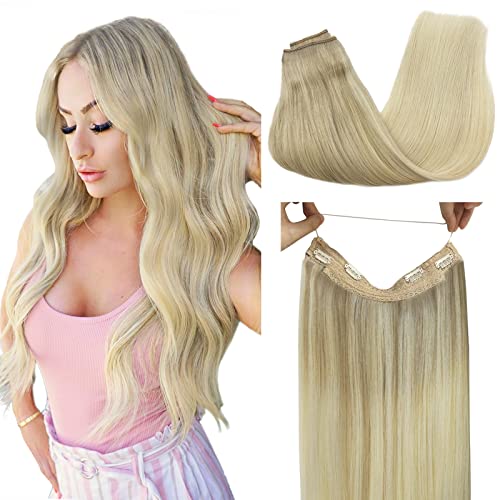 DOORES Human Hair Extensions Balayage Ash Blonde to Golden Blonde and Platinum Blonde 18Inch 95g Flip in Hair Extensions Natural Hair Extensions with Fish Line