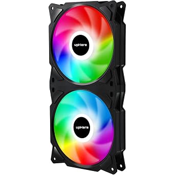 upHere 240mm All-in-One RGB Case Fan, Dual 120mm 3-Pin Computer Cooling Fan with Molex Power, Auto RGB LED, Low Noise Hydraulic Bearing PC Case Fan for Gaming Desktop, Black, PF240CF3