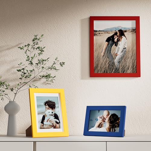Image of Vittanly Picture Frames Set of 10, Picture Frames Collage Wall Decor with Two 8x10, Four 5x7 and Four 4x6 Photo Frames, Gallery Wall Frame Set for Wall or Tabletop Display, Red, Yellow and Blue