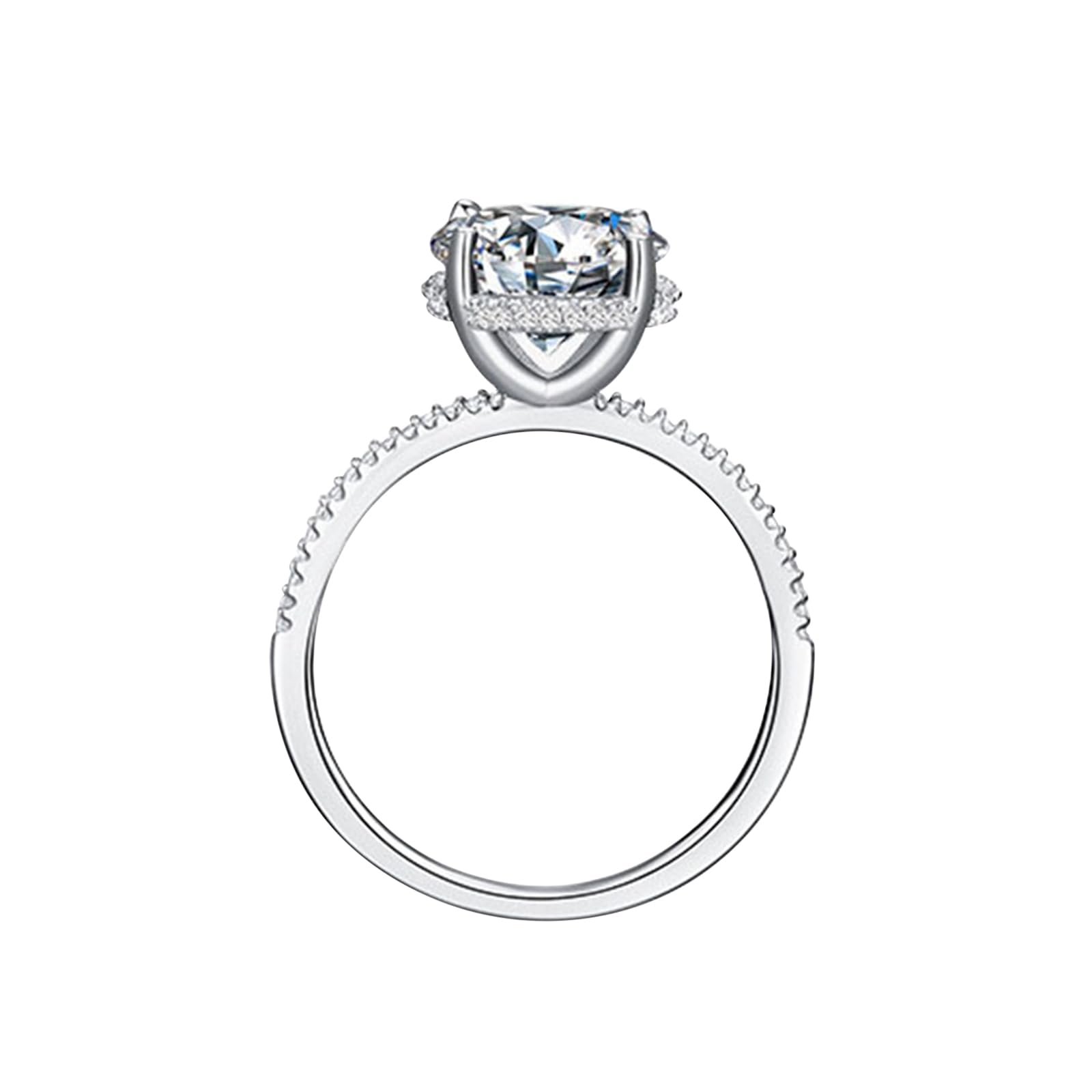 Hochzeit Ringe Weiß Gold, Damen Weißgold Zarter Halb-Ewigkeitsring mit 9 mm rundem Moissanit