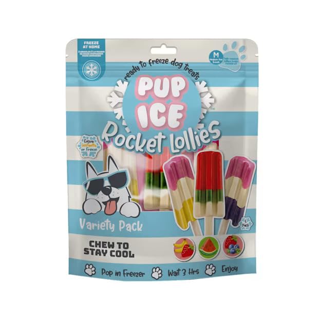 Pups-Ice Freezable Rocket Lollies Treats for Dogs Bulk Variety Pack 225g, Strawberry & Banana/Watermelon/Strawberry & Blueberry Flavour, Chew For Digestion, Multivitamins
