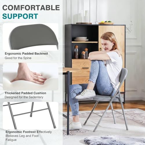 UOCFYK Padded Folding Chairs Set of 2, Portable Stackable Acrylic with Cushion for Outdoor Activities, Indoor Gatherings, Living Rooms and Office Meetings, Grey by UOCFYK - Used condition - Image 3