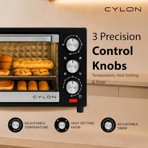 Image of CYLON OvenX Multi-Function 25 Litre OTG for Kitchen | 1300W Oven Toaster Griller with Adjustable Temperature & Timer | Bake, Grill & Toast, Oven for Baking - Silver
