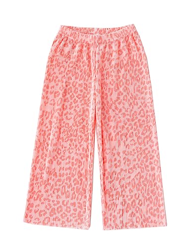Image of Kiench Girls Wide Leg Palazzo Pants Pleated Silky Flowy Trousers Cute Print