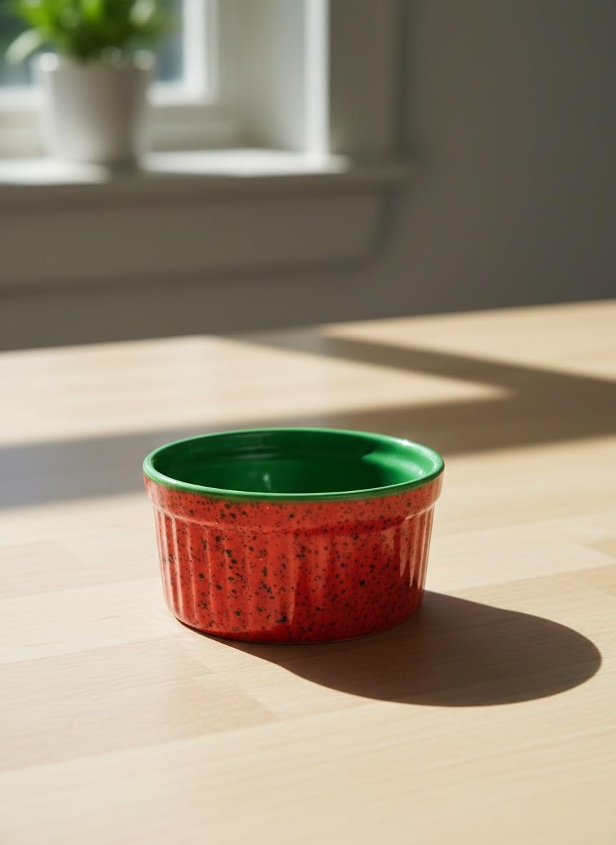 Caffeine Ceramic Handmade Red and Green Ramekin 1