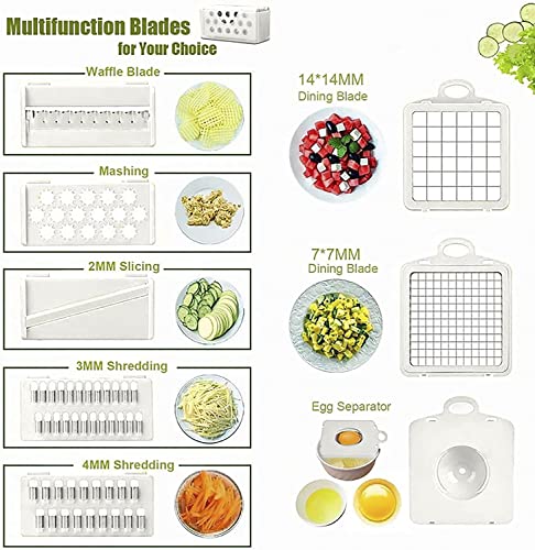 H&S Professional 12-in-1 Vegetable Chopper - 7 Blade Slicer, Onion Mincer, Cutter, Dicer with Container - A Pro Food Chopper in White & Grey - Image 2